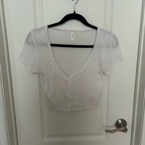 Aritzia Sunday best white button up crop top